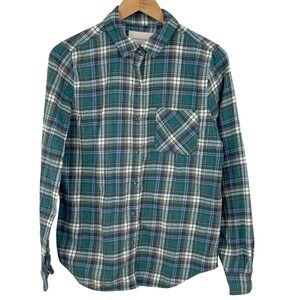 Green Blue Plaid Flannel Button Up Shirt M Boyfriend Fit Cozy Grunge Aeropostale